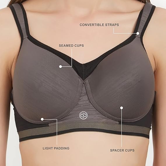 SOIE Women Full Coverage Polyamide Spandex High Impact Padded Non Wired Sports Bra